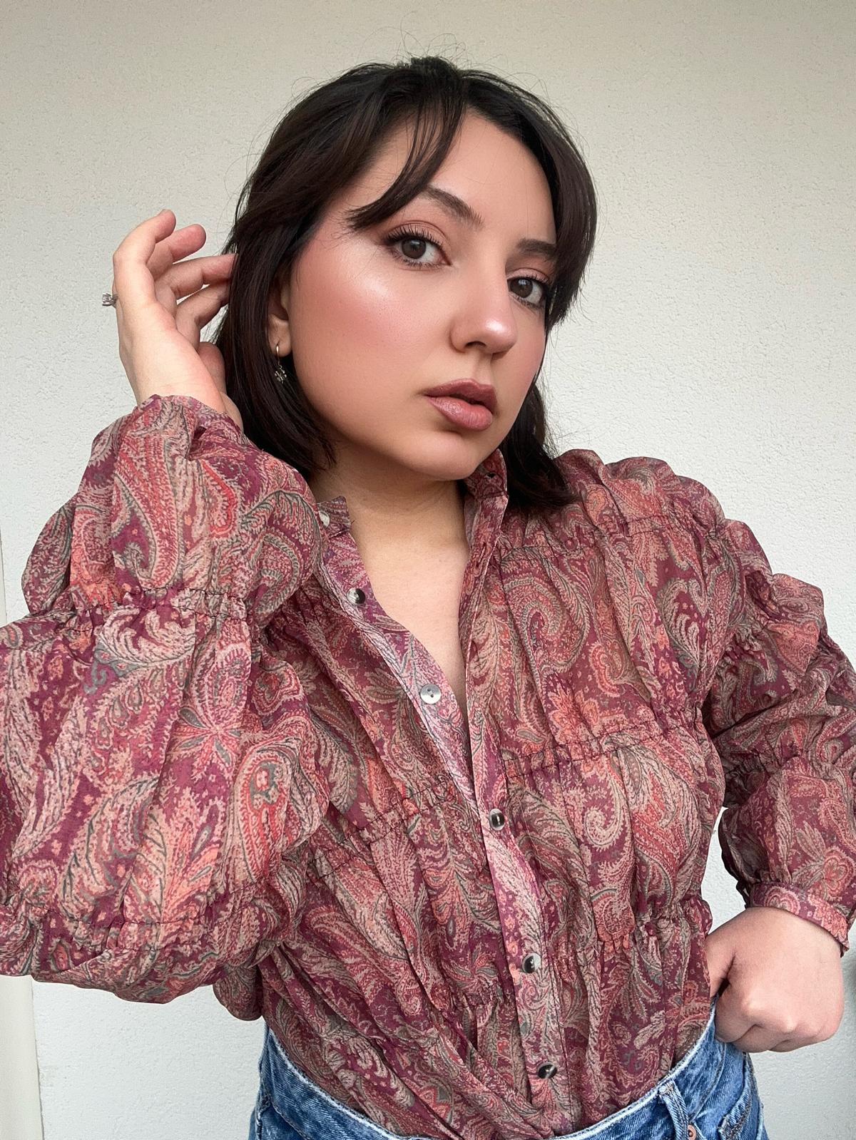 Kiremit Etnik Desenli Gömlek